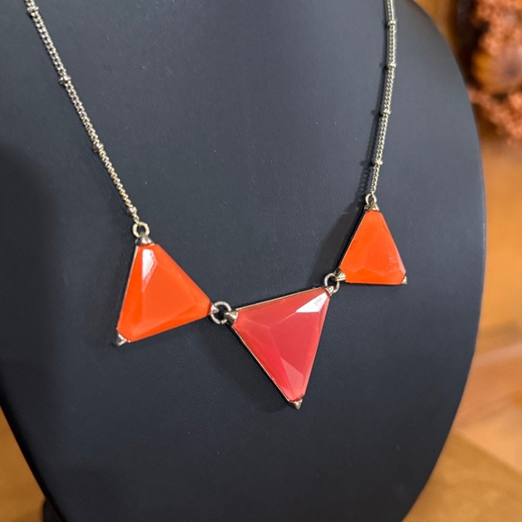 Vintage Geometric Orange and Pink Triangle statement gold tone necklace - Picture 3 of 5